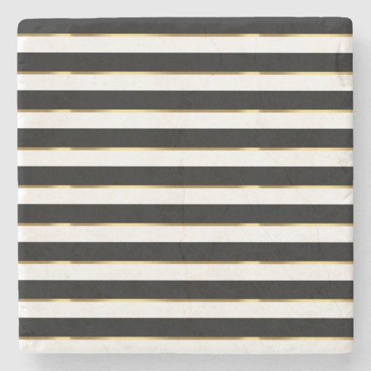 Eleganter Streifen schwarz-weiß Steinuntersetzer (Vorderseite)