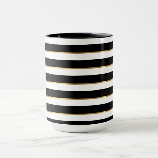 Eleganter Streifen schwarz-weiß Tasse (Zentrum)