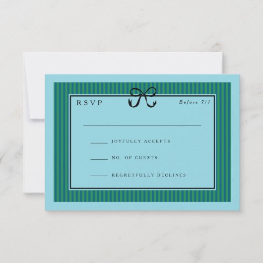 Eleganter Streifen schwarze Grenze mit Bow-Hochzei RSVP Karte (Vorderseite)