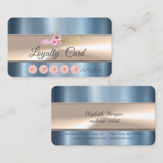 Eleganter Streifen Whisk Bäckerei Blue Metallic Treuekarte (Vorne/Hinten)