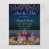 Eleganter String Lights Beach Summer Save the Date Ankündigungspostkarte (Vorderseite)