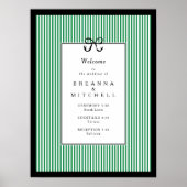 Eleganter Stripe Black Border Bow Wedding Willkomm Poster (Vorne)