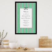 Eleganter Stripe Black Border Bow Wedding Willkomm Poster (Küche)
