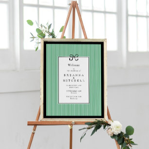 Eleganter Stripe Black Border Bow Wedding Willkomm Poster