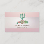 Eleganter Stripe Cactus Succulent Pink Visitenkarte (Vorderseite)