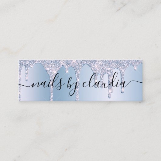 Eleganter, stylischer blauer Glitzer-Tropfen Mini Visitenkarte (Vorderseite)