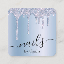 Eleganter, stylischer blauer Glitzer-Tropfen Quadratische Visitenkarte