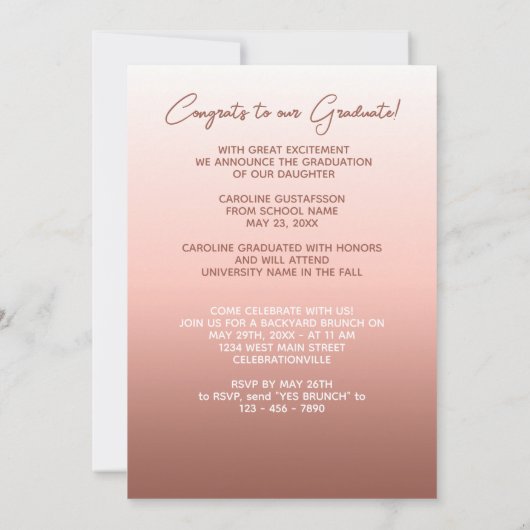 Eleganter, stylischer Ombre Coral Blush Pink Absch Ankündigung (Rückseite)