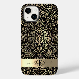 Eleganter Stylischer Schwarzer Goldener Mandala Case-Mate iPhone 14 Hülle
