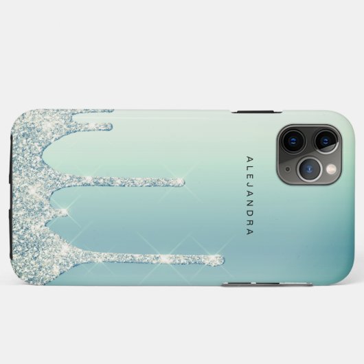 Eleganter, stylisher, grüner Glitzer Tropfen Case-Mate iPhone Hülle (Rückseite (Horizontal))