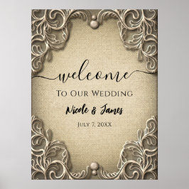 Eleganter Südcharme Rustic Burlap Lace Wedding Poster
