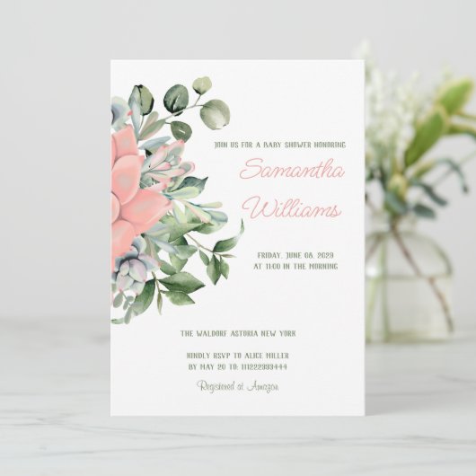 Eleganter Sukkulenter Botanischer Grüner Pfirsich Einladung (Stehend Vorderseite)