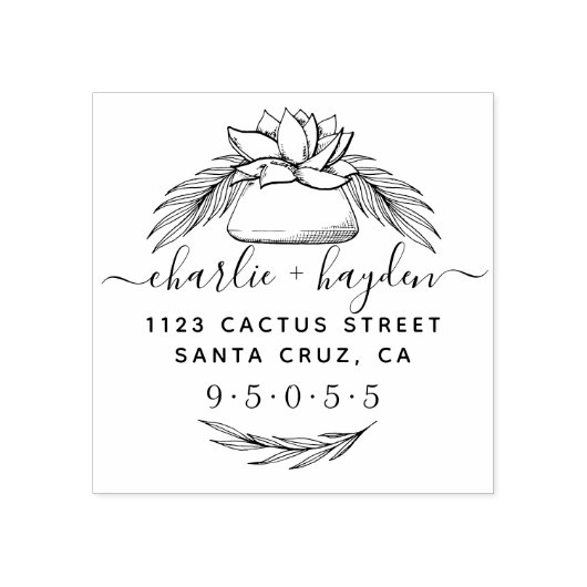 Eleganter Sukkulenter Kranz | Rustikale Rücksendea Gummistempel (Prägung)