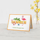 Eleganter Summer Pink Flamingo Palm Tree Begrüßung Karte (Gelbe Blume)