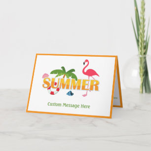 Eleganter Summer Pink Flamingo Palm Tree Begrüßung Karte