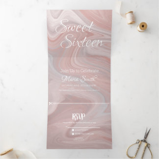 Eleganter süßer flüssiger Marmor | Agate Blush Pin Dreifach Gefaltete Einladung