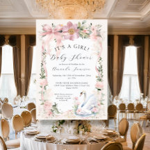 Eleganter Swan Bloral Blush Pink Ribbon Babydusche