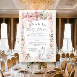 Eleganter Swan Bloral Blush Pink Ribbon Babydusche Einladung