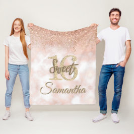 Eleganter Sweet 16 Birthday Blush Pink Gold Glitze Fleecedecke