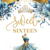 Eleganter Sweet 16 Blue Gold Watercolor Glitzer Wandteppich