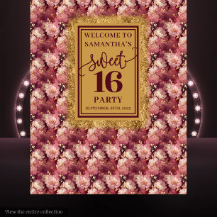Eleganter Sweet 16 Blush Burgundy Gold Hintergrund Wandteppich