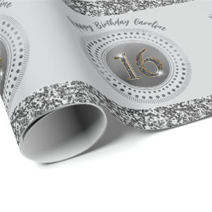 Eleganter Sweet 16 Geburtstag, schwarzer Glitter & Geschenkpapier