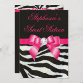 Eleganter Sweet 16 Zebra Streifen Hot Pink Bow Einladung (Vorne/Hinten)