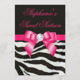 Eleganter Sweet 16 Zebra Streifen Hot Pink Bow Einladung