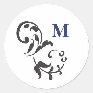 Eleganter Swirl mit Monogram-Marine Runder Aufkleber