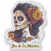 Eleganter Tag der Toten Schädelfrau Aufkleber (Vorderseite)