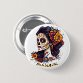 Eleganter Tag der Toten Schädelfrau Button (Vorne & Hinten)