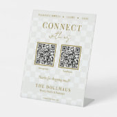 Eleganter Tan Checkered Gold Connect mit US QR Cod Sockelschild (Vorderseite)