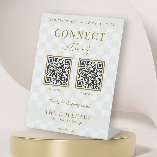 Eleganter Tan Checkered Gold Connect mit US QR Cod Sockelschild