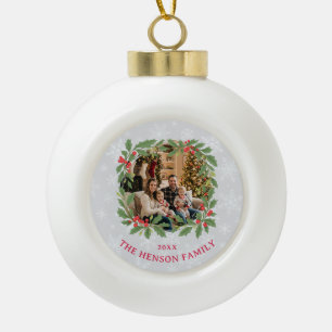Eleganter Tannenkränze Frohe Weihnachten Foto Keramik Kugel-Ornament
