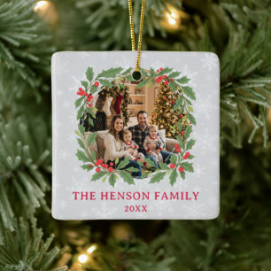 Eleganter Tannenkränze Frohe Weihnachten Foto Keramikornament