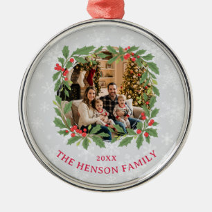 Eleganter Tannenkränze Frohe Weihnachten Foto Ornament Aus Metall