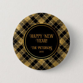 Eleganter Tartan Black Gold Glitzer Button