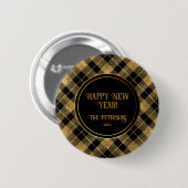 Eleganter Tartan Black Gold Glitzer Button (Vorne & Hinten)