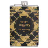 Eleganter Tartan Black Gold Glitzer Flachmann (Vorderseite)