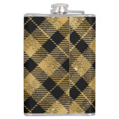Eleganter Tartan Black Gold Glitzer Flachmann (Rückseite)
