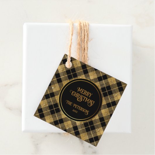 Eleganter Tartan Black Gold Glitzer Geschenkanhänger (Beispiel)