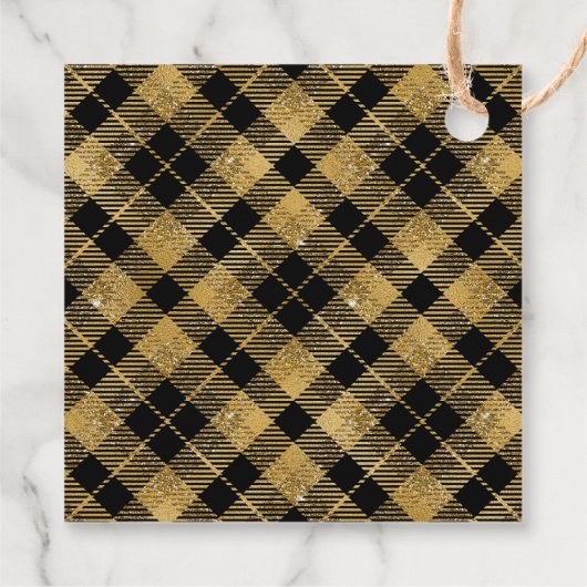 Eleganter Tartan Black Gold Glitzer Geschenkanhänger (Rückseite)