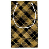 Eleganter Tartan Black Gold Glitzer Kleine Geschenktüte (Rückseite)