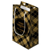 Eleganter Tartan Black Gold Glitzer Kleine Geschenktüte (Vorderseite Schrägansicht)