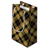 Eleganter Tartan Black Gold Glitzer Kleine Geschenktüte (Rückseite Schrägansicht)