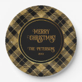 Eleganter Tartan Black Gold Glitzer Pappteller (Vorderseite)