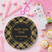Eleganter Tartan Black Gold Glitzer Pappteller (Party)