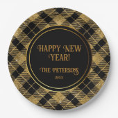 Eleganter Tartan Black Gold Glitzer Pappteller (Vorderseite)