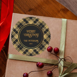 Eleganter Tartan Black Gold Glitzer Runder Aufkleber