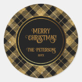 Eleganter Tartan Black Gold Glitzer Runder Aufkleber (Vorderseite)